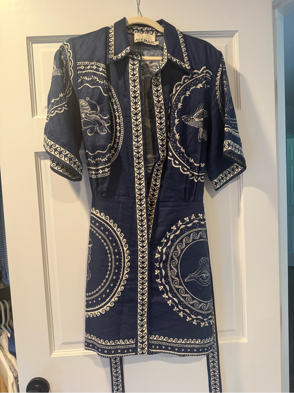 Alemais Navy and White Printed Mini Dress